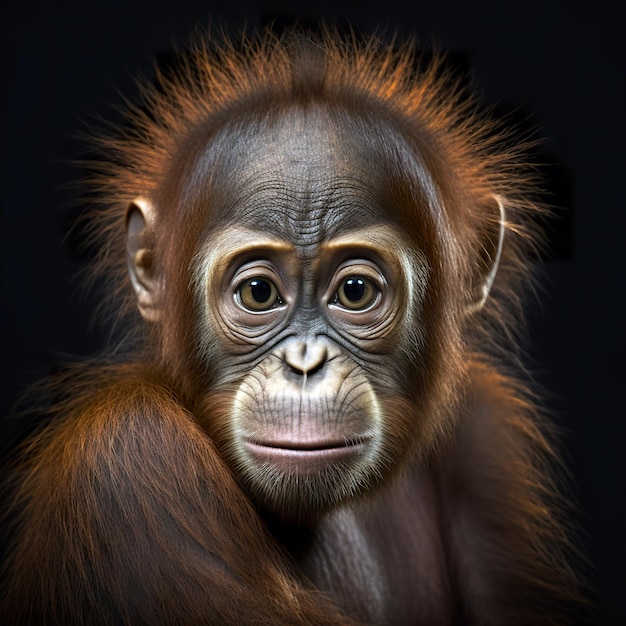 Portrait of young orangutan in the rainforest