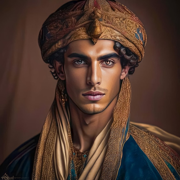 Portrait of a young oriental man in national clothes Arab Egyptian Saudi Moroccan Iranian Yemeni Persian men | Premium AI-generated image