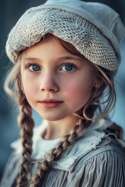 Portrait of a young peasant girl in a white cap