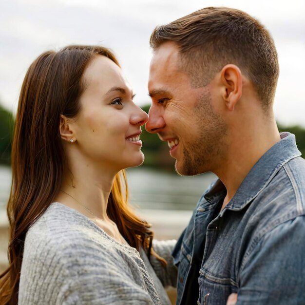 Portrait of young pregnant couple close up