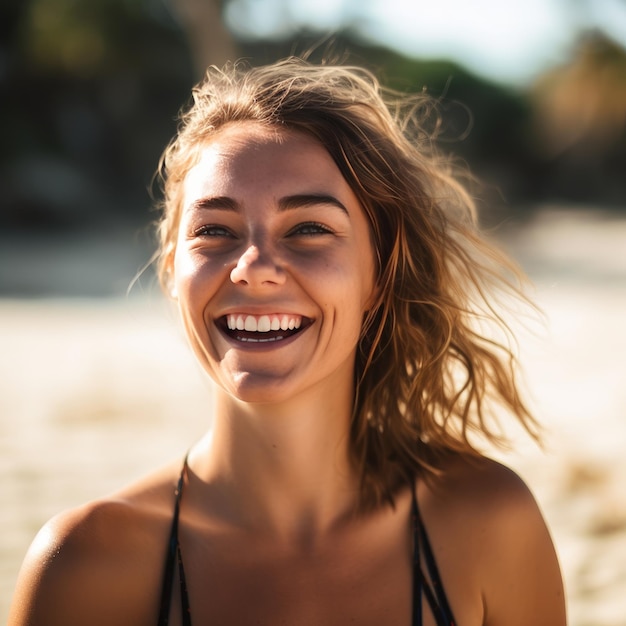 Premium AI Image | Portrait of a Young Pretty Girl at the Beach