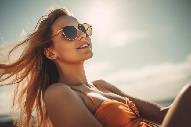 Foto ritratto di una giovane ragazza graziosa in spiaggia