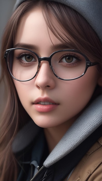 Портрет молодой красивой девушки в очках AI Generative