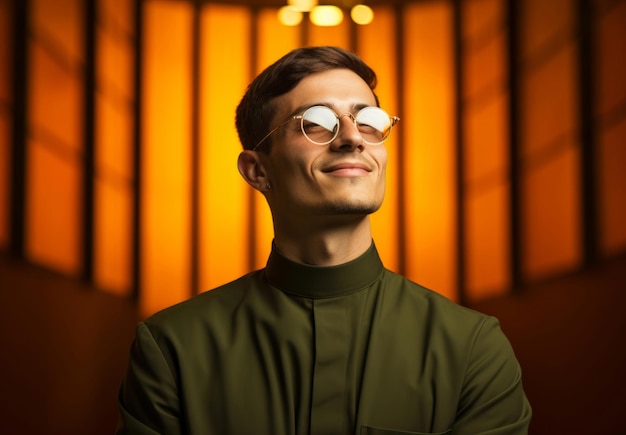 Portrait of young priest in church natural smile religion concept