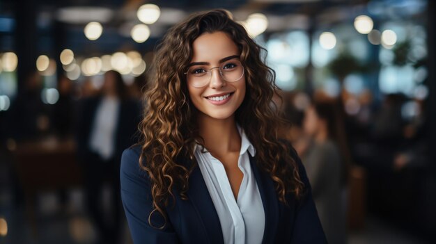 オフィス環境で微笑む若い専門職の女性のポートレート