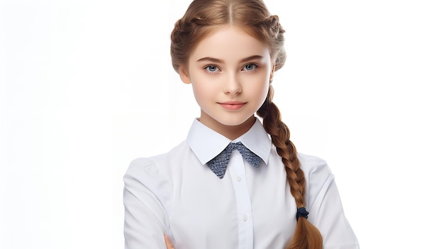 Portrait of a young school girl in a clean backdrop with copy space in uniform Generative AI