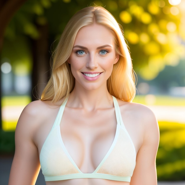 Portrait of a young sexy woman jogging in an outdoor setting Girl exercising in a city park