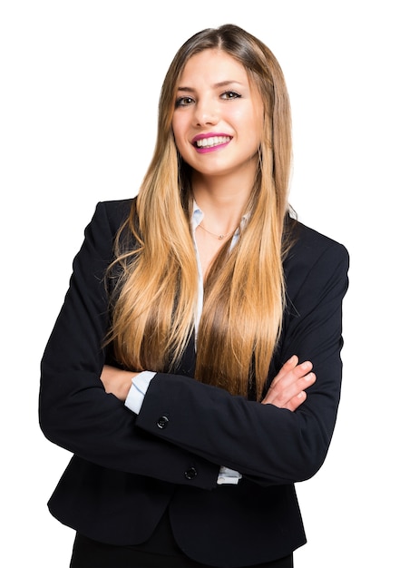 Portrait of a young smiling businesswoman. Isolated on white