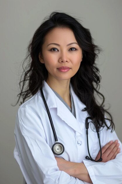 Photo portrait of a young smiling doctor on a isolated backgroundai generated