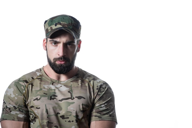 Portrait of Young Soldier on a White Background