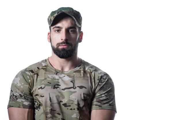 Portrait of Young Soldier on a White Background