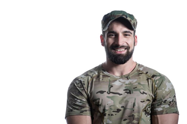 Portrait of Young Soldier on a White Background