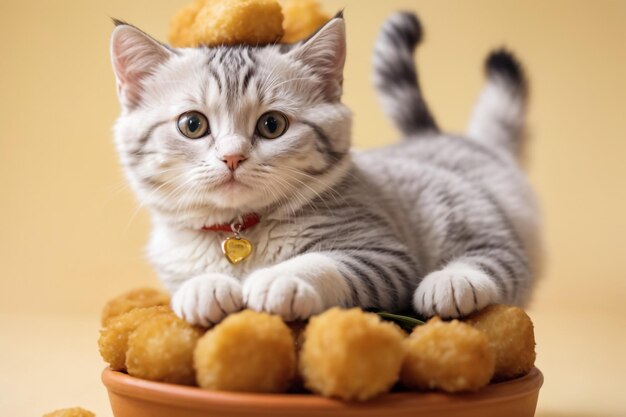 Portrait of a young striped domestic cat with white paws