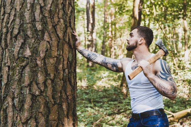 Portrait of young stylish lumberjack