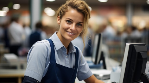 Portrait of a young supermarket cashier at work