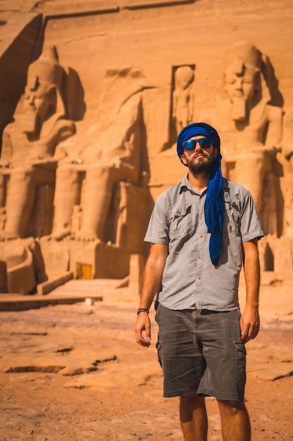 Portrait of a young tourist with a blue turban