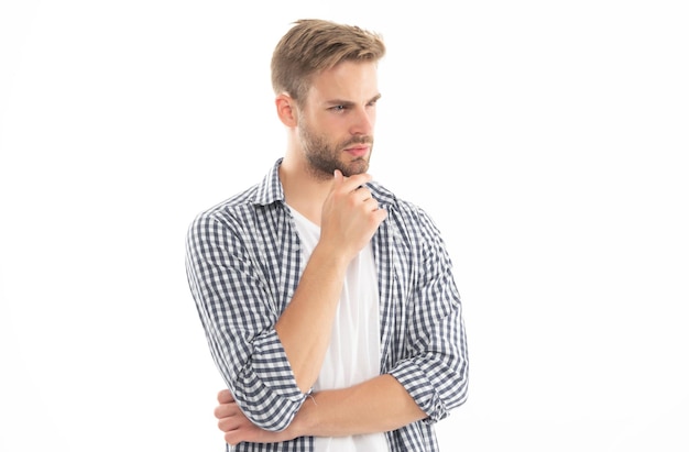 Portrait of young unshaven man isolated on white background unshaven man