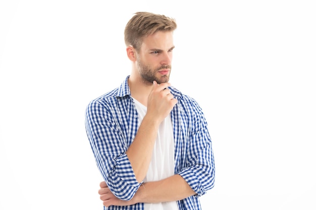 Portrait of young unshaven man isolated on white background unshaven man