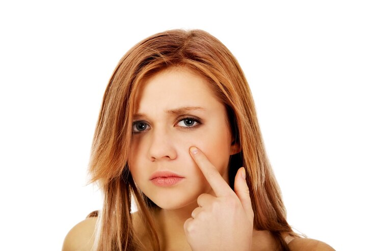 Portrait of young woman against white background