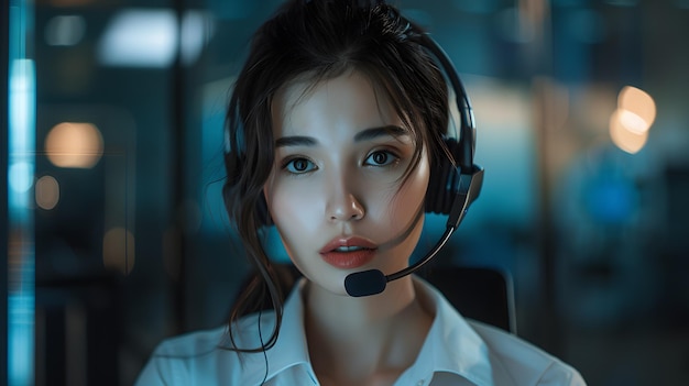 Portrait of a young woman call center operator AI Generated