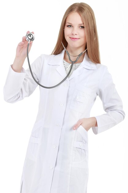 Portrait of young woman doctor with stethoscope