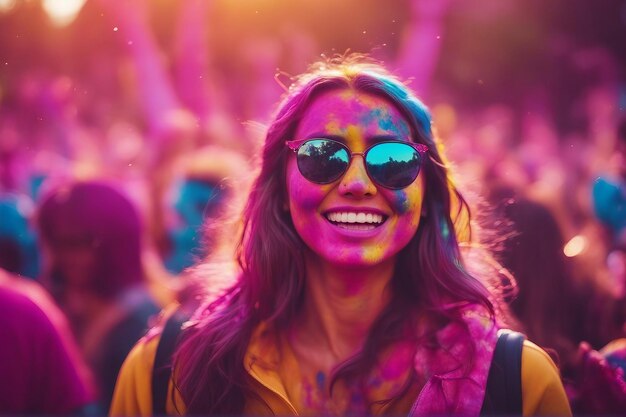 Portrait of a young woman enjoying Holi colors