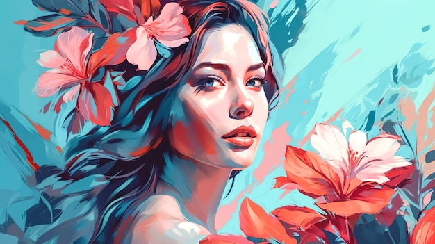 Portrait of a young woman in flowers generative AI