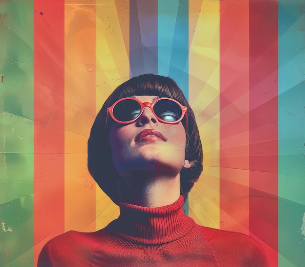 Portrait of a young woman from the 60s isolated from a copy space background