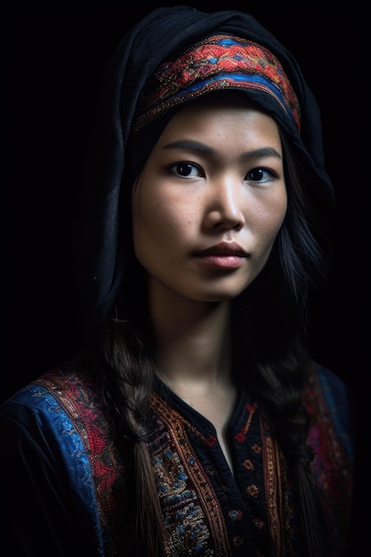 베트남 소수민족의 젊은 여성의 초상화