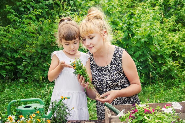 Photo portrait of young woman gardening in park