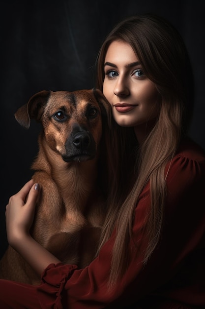 Portrait of a young woman and her dog