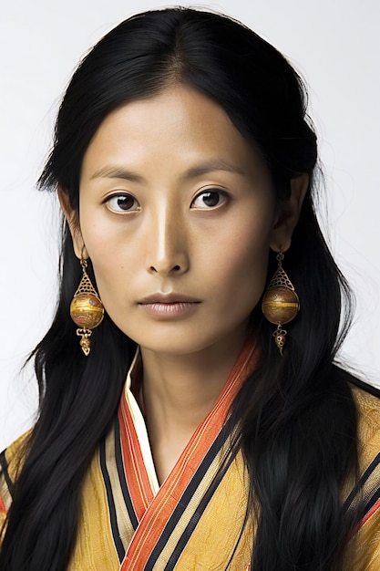 Portrait of a young woman in kimono on white background