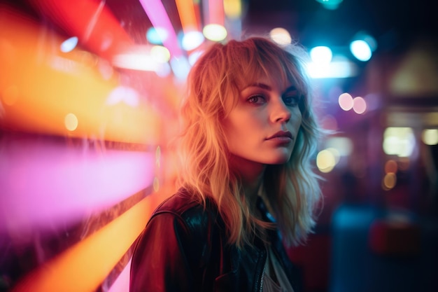 Portrait of a young woman in a night scene