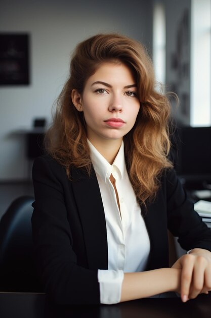 Portrait of a young woman in the office created with generative ai