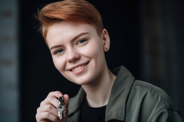 Portrait of a young woman smiling at the camera while holding her keys