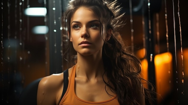 portrait of young woman in sport gym