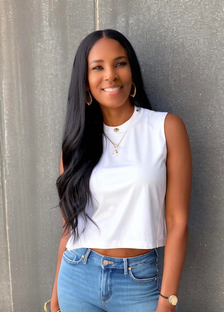 Photo portrait of young woman standing against wall