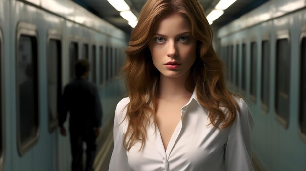 Photo portrait of a young woman on a subway platform