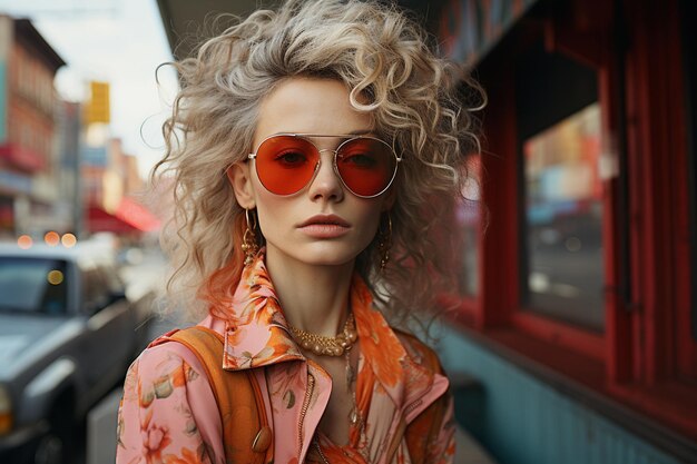 portrait of a young woman in sunglasses street style photo