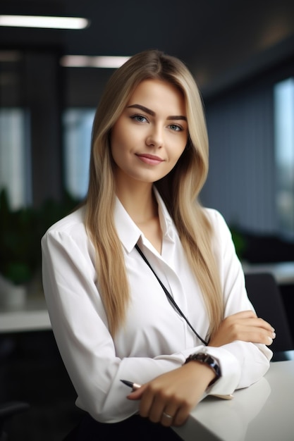 Portrait of a young woman using a digital tablet at work