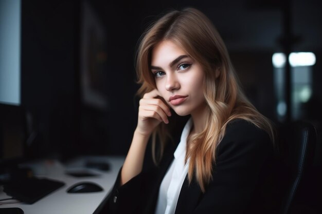 Portrait of a young woman using her cellphone in the office