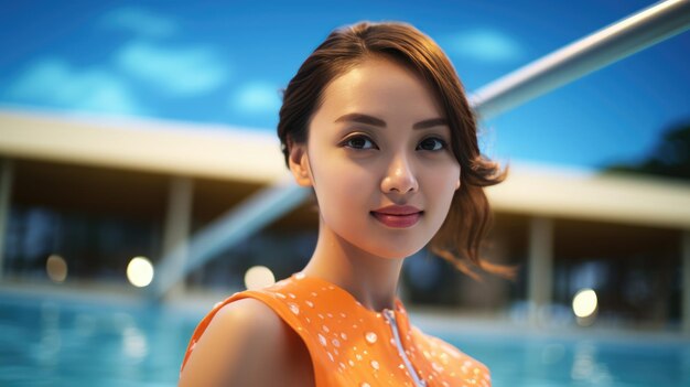 Portrait of a young woman in a water park