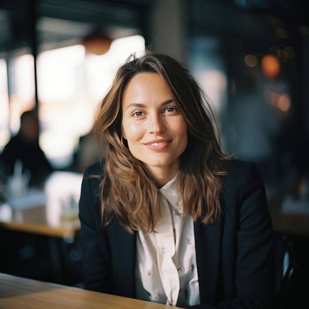 Photo portrait of a young woman in a white shirt and black blazer