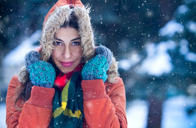 portrait of young woman in winter