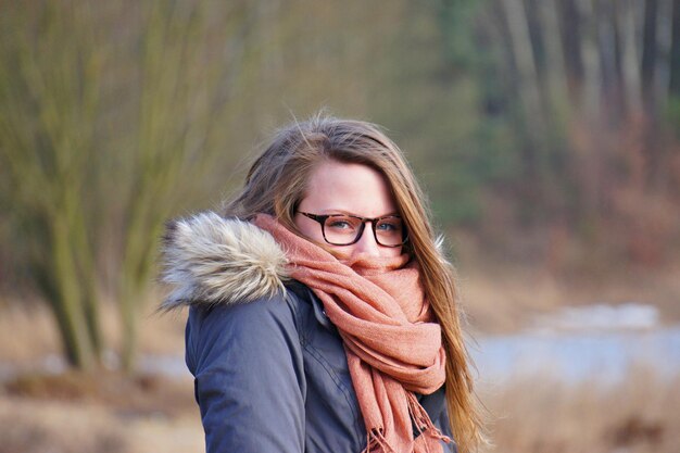 Portrait of young woman in winter