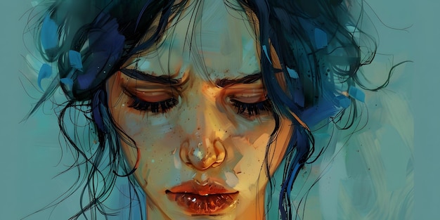 portrait of a young woman with blue hair