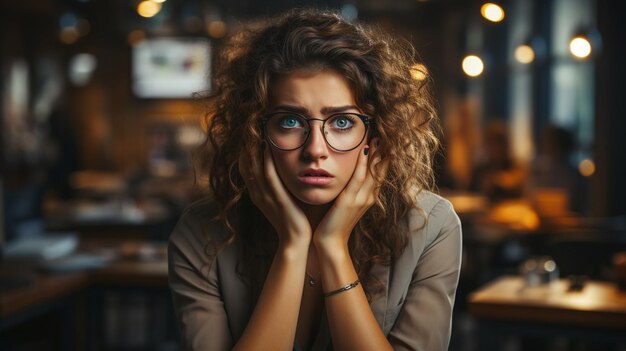 Foto ritratto di una giovane donna con i capelli ricci