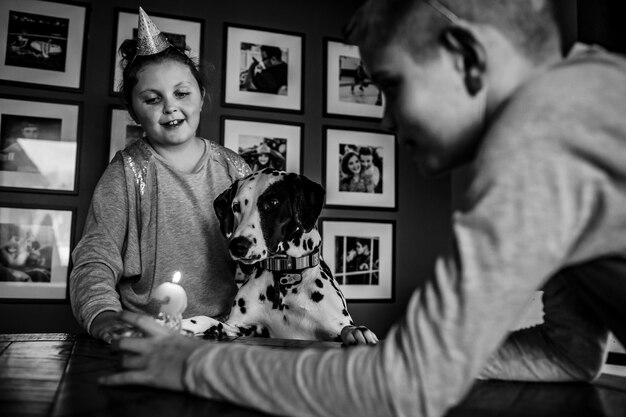 portrait of young woman with dog