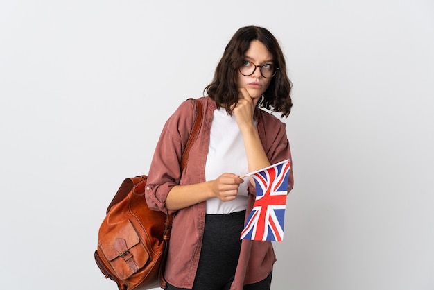 portrait young woman with England flag