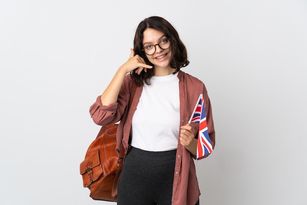 portrait young woman with flag and backpack